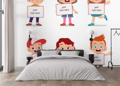 kids holding banner text vector set bundle Wall mural