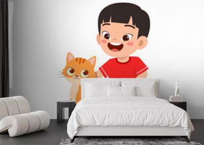 little kid play with little cat together Wall mural