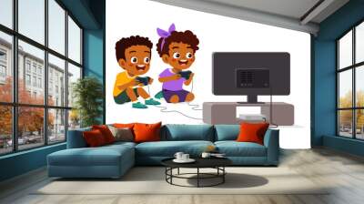 little kid playing video game with friend Wall mural