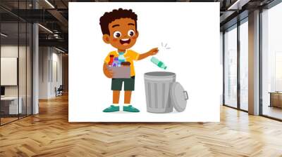 little kid throw trash to trash bin Wall mural