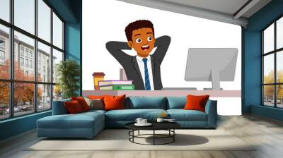 man employee sit in desk working on office and feel relaxed Wall mural