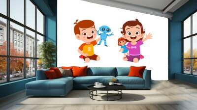 two kids boy and girl play robot and doll together Wall mural