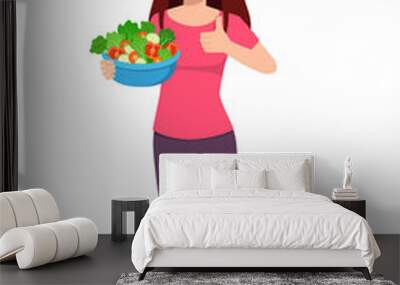 young good looking woman eat fruit and vegetable Wall mural