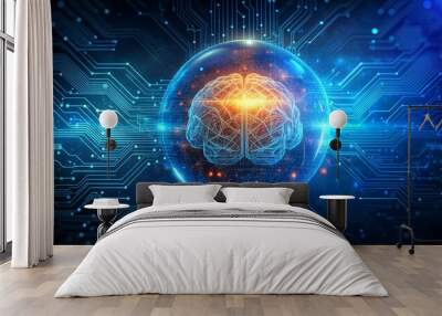 artificial intelligence technology brain globe background illustration  Wall mural