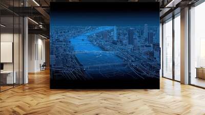 An urban vector city map of Detroit, Michigan, outlines its streets and highlights local landmarks.. Wall mural