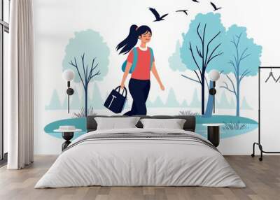 woman walking on the beach Wall mural