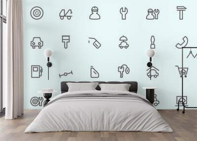 Car service icons, simple and thin line design Wall mural