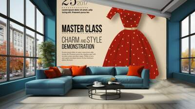 Retro fashion poster with polka dot dress, vector illustration Wall mural