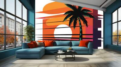 Summer t-shirt design. Retro and vintage summer vibes surfer with palm trees logo design vector illustration
 Wall mural