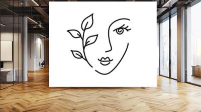 Beauty woman abstract face icon. Female minimal portrait line drawing logo. Wall mural