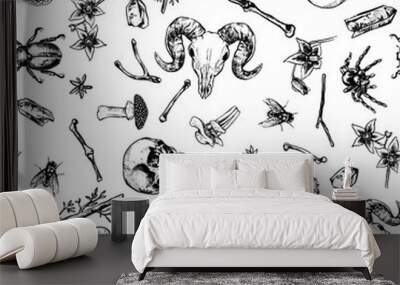 Witchy occult Halloween seamless decorative background - white Wall mural