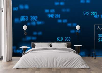 Blue numbers on black background. Digital illustration. Computer code. 3d rendering. Wall mural