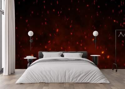 Flying red fire sparks. Glowing particles. Abstract background. Bonfire. 3D rendering. Wall mural