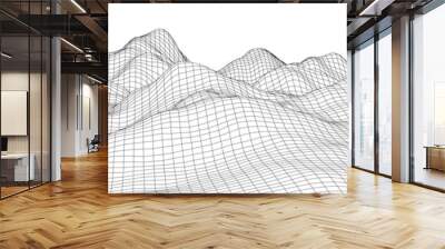 Vector wireframe 3d landscape. Technology grid illustration. Network of connected dots and lines. Futuristic background. Wall mural