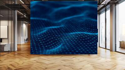 Wavy surface with many connected dots and lines. Abstract futuristic background. 3D rendering. Wall mural