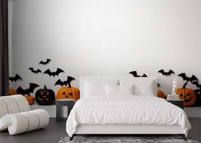 halloween background with pumpkins and bats Wall mural