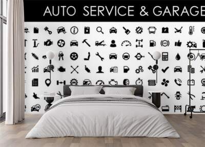 Auto service, car repair icon set. Car service and garage. Big collection: repair, maintenance, inspection, parts, units, elements - stock vector. Wall mural