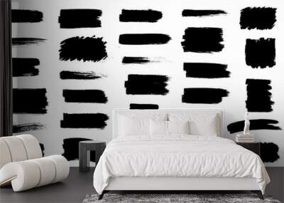 Black set paint, ink brush, brush strokes, brushes, lines, frames, box, grungy. Grungy brushes collection. Brush stroke paint boxes on white background - stock vector. Wall mural