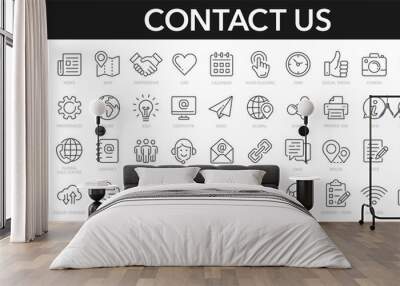 Contact us line icons set. Contact Us web icons in line style. Chat, support, message, phone, globe, point, chat, call, info - stock vector. Wall mural