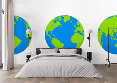 Earth globe set. World map in globe shape. Earth globes collection on white background. Flat style - stock vector. Wall mural