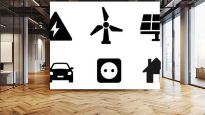 Electricity icon set. Collection of green energy icons. Icons for renewable energy, green technology. Flat style icon. Environmental sustainability simple symbol - stock vector. Wall mural