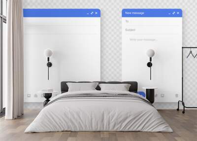 Email interface window. Email window on your computer, tablet, or smartphone. A template for sending an email. Mockup blank mail screen on transparent background - stock vector. Wall mural