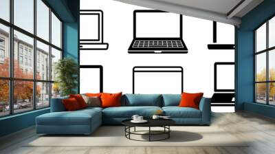 laptop icons set. laptop different style. collection laptops or notebook computer. flat and line ico Wall mural