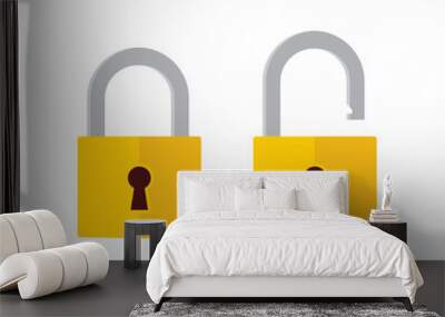 Lock open and lock closed icons. Padlock symbol - stock vector. Wall mural