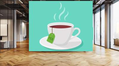 Mug With tea and steam in a flat style - vector clipart. Wall mural