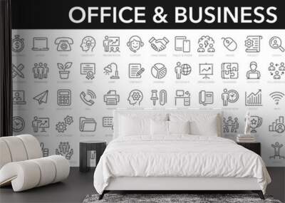 Office and Business line icons set. Business people outline icons collection. Teamwork, human resources, meeting, partnership, work group, success, workspace, computer, desk- stock vector. Wall mural