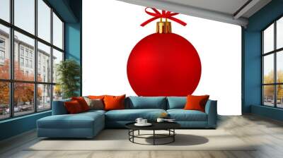 Realistic Red Christmas ball with ribbon and bow, isolated on white background - stock vector. Wall mural