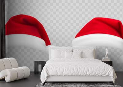 Realistic set of red santa hats. New Year red hat. - stock vector. Wall mural