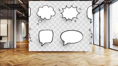 Retro empty comic speech bubbles set with black halftone shadows. Vintage design, pop art style - stock vector. Wall mural