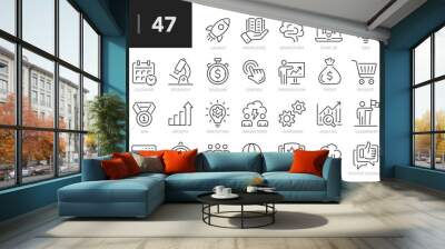 Startup line icons set. Starting business symbols outline 47 icons collection. Launch, project, development, investment, innovation - stock vector. Wall mural