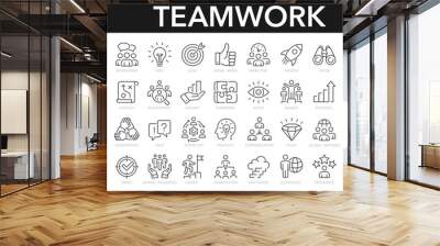 Teamwork line icons set. Businessman outline icons collection. Work group and human resources. Business teamwork, human resources, meeting, partnership, meeting, work group, success - stock vector. Wall mural