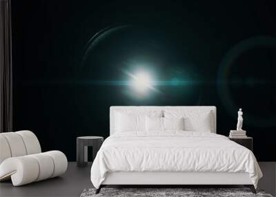 Anamorphic lens flare from a photo camera lens. Anamorphic background. Wall mural