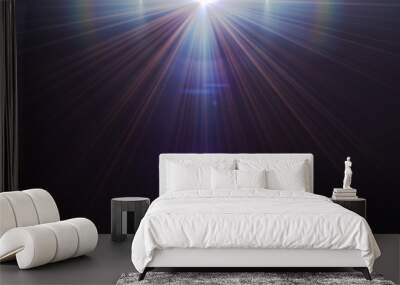 Real Lens Flare Shot in Studio over Black Background. Easy to add as Overlay or Screen Filter Photos Wall mural