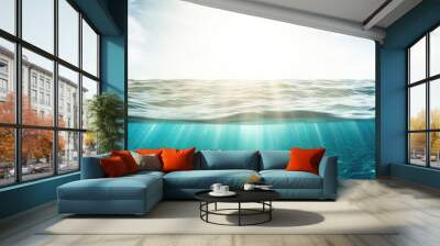 Ocean with sunbeams poster with copy space - Generative AI Wall mural