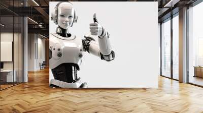 Poster with a robot woman giving thumbs up with copy space - Generative AI Wall mural