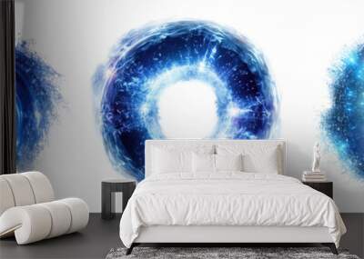 Set of blue swirl postals isolated on transparent background. Wall mural