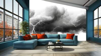 Storm clouds with lightnings isolated on transparent background - Generative AI Wall mural