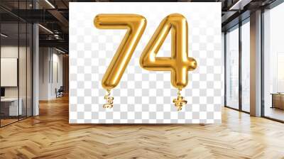 Vector realistic isolated golden balloon number of 74 for invitation decoration on the transparent background. Wall mural