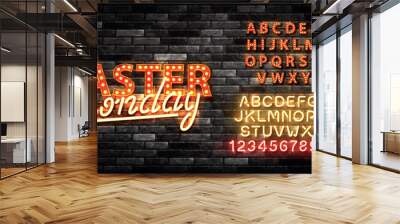 Vector realistic isolated marquee text logo of Easter Monday with alphabet font on the wall background. Wall mural