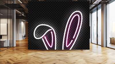 Vector realistic isolated neon sign of Bunny Ears logo for template decoration and layout covering on the transparent background. Concept of Happy Easter. Wall mural