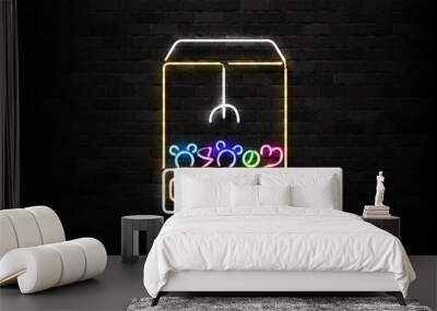 Vector realistic isolated neon sign of Claw Crane logo for decoration and covering on the wall background. Concept of toy machine. Wall mural