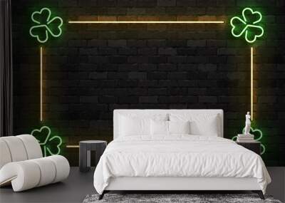 Vector realistic isolated neon sign of Clover frame logo for template decoration and invitation covering on the wall background. Concept of Happy St. Patrick's Day. Wall mural