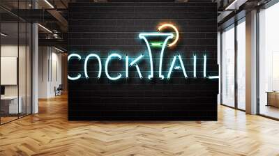 Vector realistic isolated neon sign of cocktail for decoration and covering on the wall background. Concept of night club and bar. Wall mural