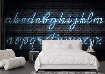 Vector realistic isolated neon sign of Cursive font for template decoration and covering on the wall background. Wall mural