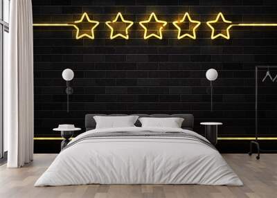 Vector realistic isolated neon sign of Five Stars frame logo for decoration and covering on the wall background. Concept of luxury and VIP. Wall mural