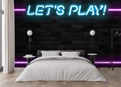 Vector realistic isolated neon sign of Let's Play frame logo for template decoration and covering on the wall background. Wall mural